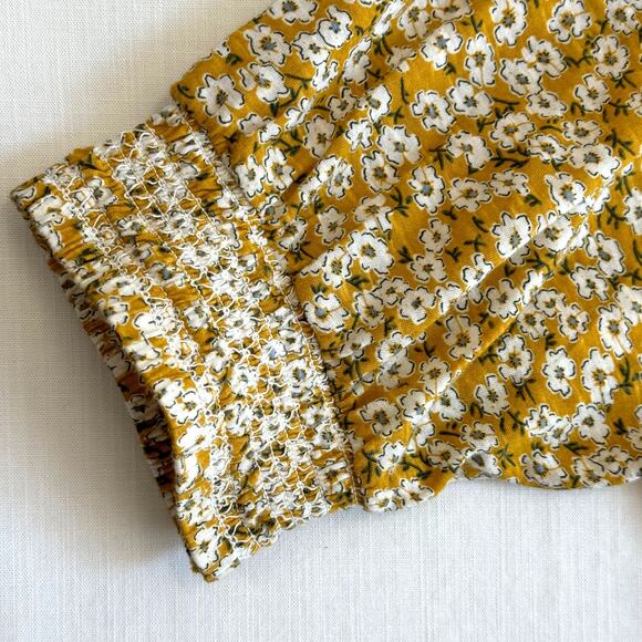 LUCKY BRAND Short Sleeve Tie Front Peasant Top Women's Sz S Yellow Ditsy Floral - Picture 11 of 15